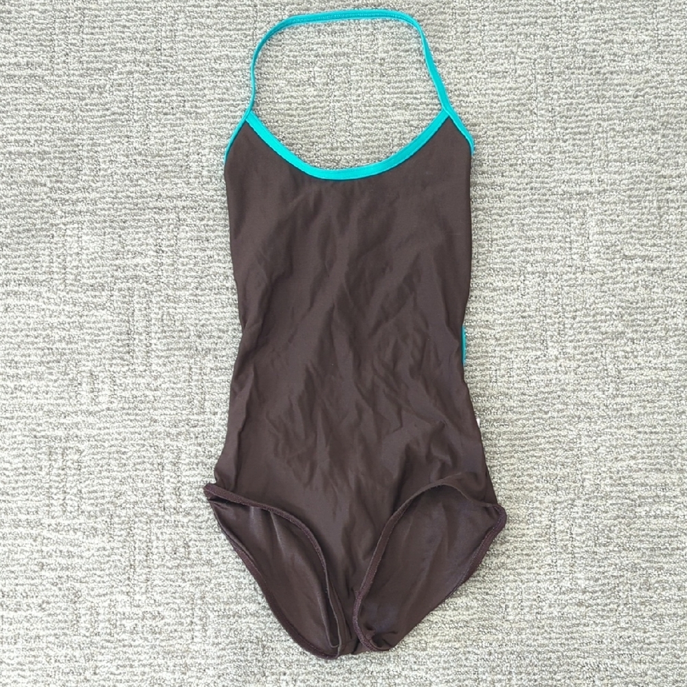 Yumiko Leotard- Dark Brown with Teal Trim
